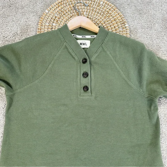 Madewell Women’s MWL Textured Waffle V-Neck Henley Sweatshirt in Faded Palm M - Picture 4 of 12